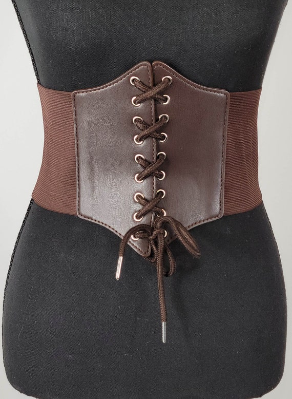 Women's Coffee Brown Corset Belt, Vintage Lace-up Waspie Waist