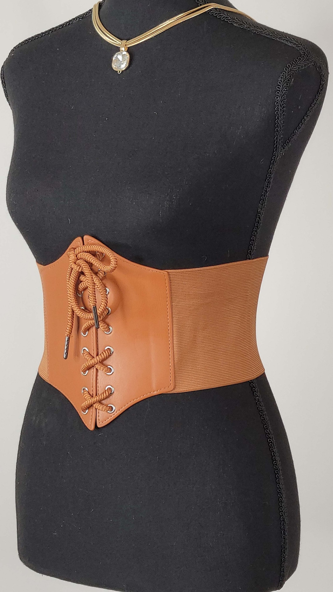 Women's Palomino Brown Corset Belt, Vintage Lace-up Waist Belt 