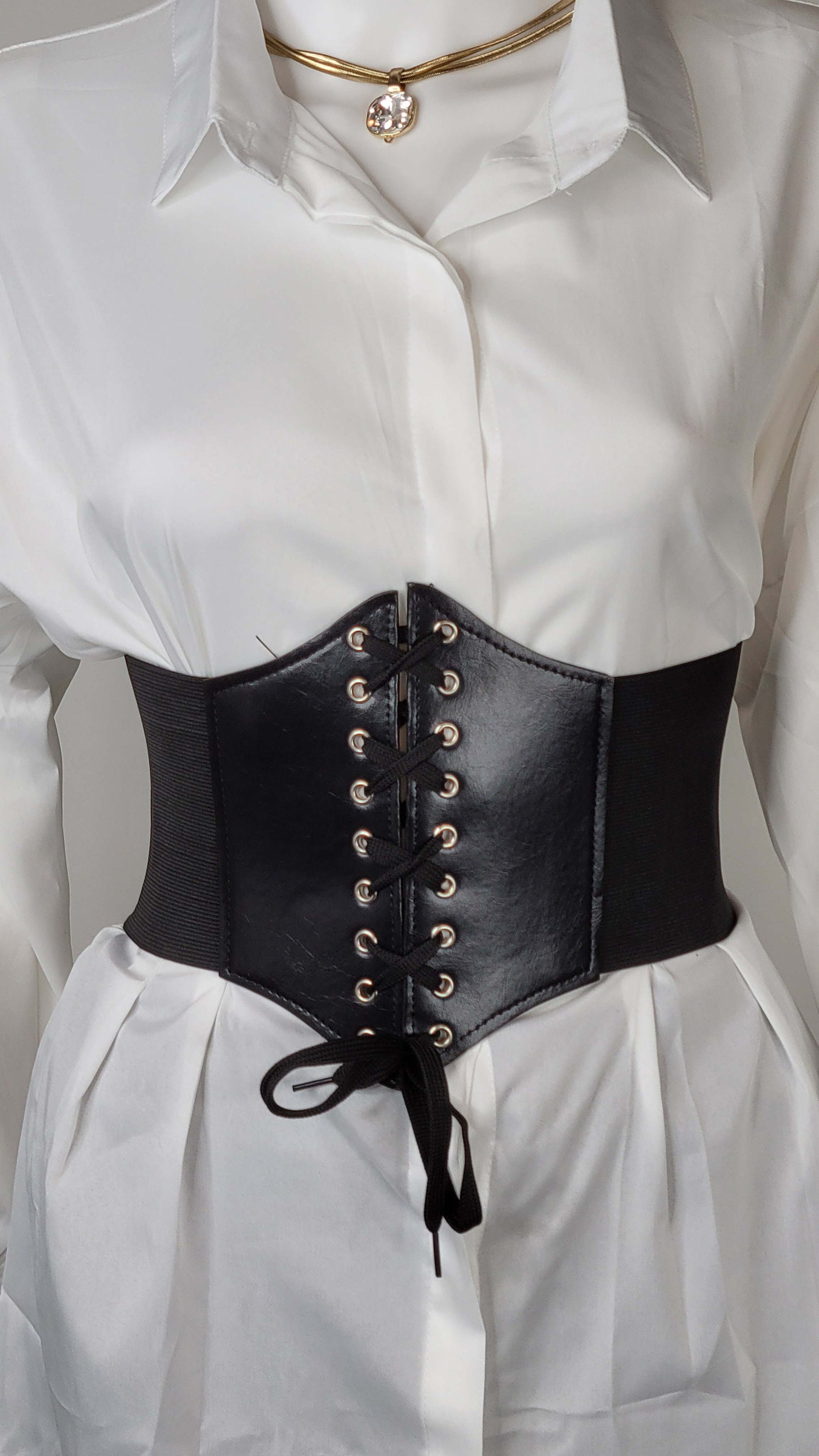 Front Tie Up Leather Waist Belt Lace-up Elastic Corset Belt Girdle