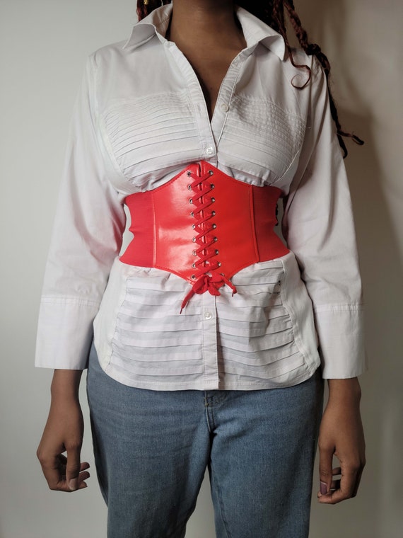 Womens Beautiful Red Form-fitting Lace-up Waspie Corset Belt Cinches Your  Waistline 