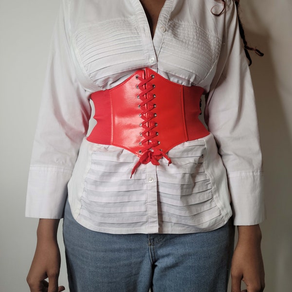 Women’s Beautiful Red Form-Fitting Lace-up Waspie Corset Belt Cinches your Waistline