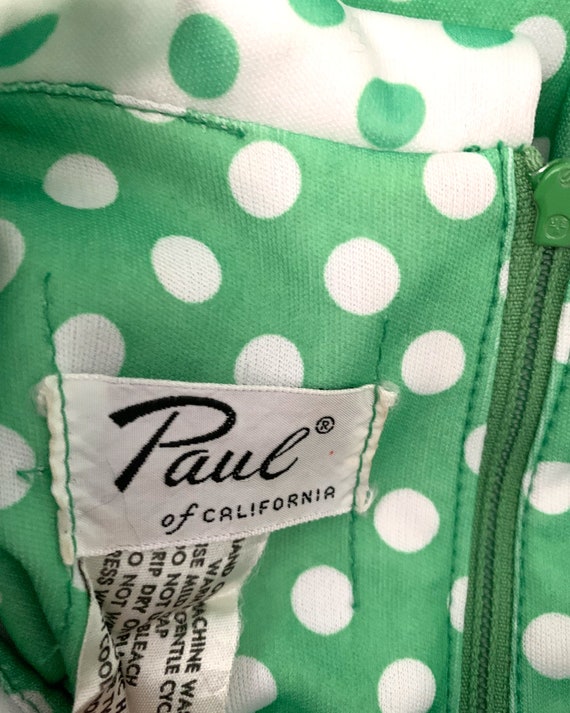 Green and White Polka Dot Dress Vintage 60's or 7… - image 3