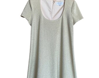 Vintage A-Line Swing Dress 70&#39;s or 80&#39;s, Sparkling Metallic Gold, 10 Petite, Ever Beauty Brand
