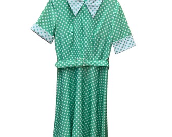 Green and White Polka Dot Dress Vintage 60&#39;s or 70&#39;s
