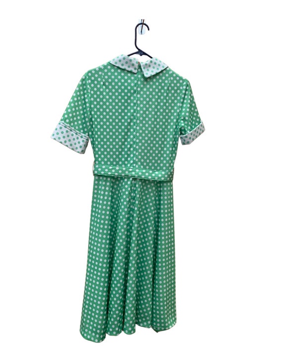 Green and White Polka Dot Dress Vintage 60's or 7… - image 2