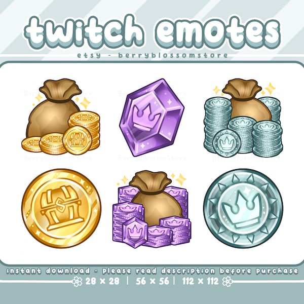 Coins, Crowns and Gems | x6 Twitch and Discord emotes | 28x28, 56x56, 112x112