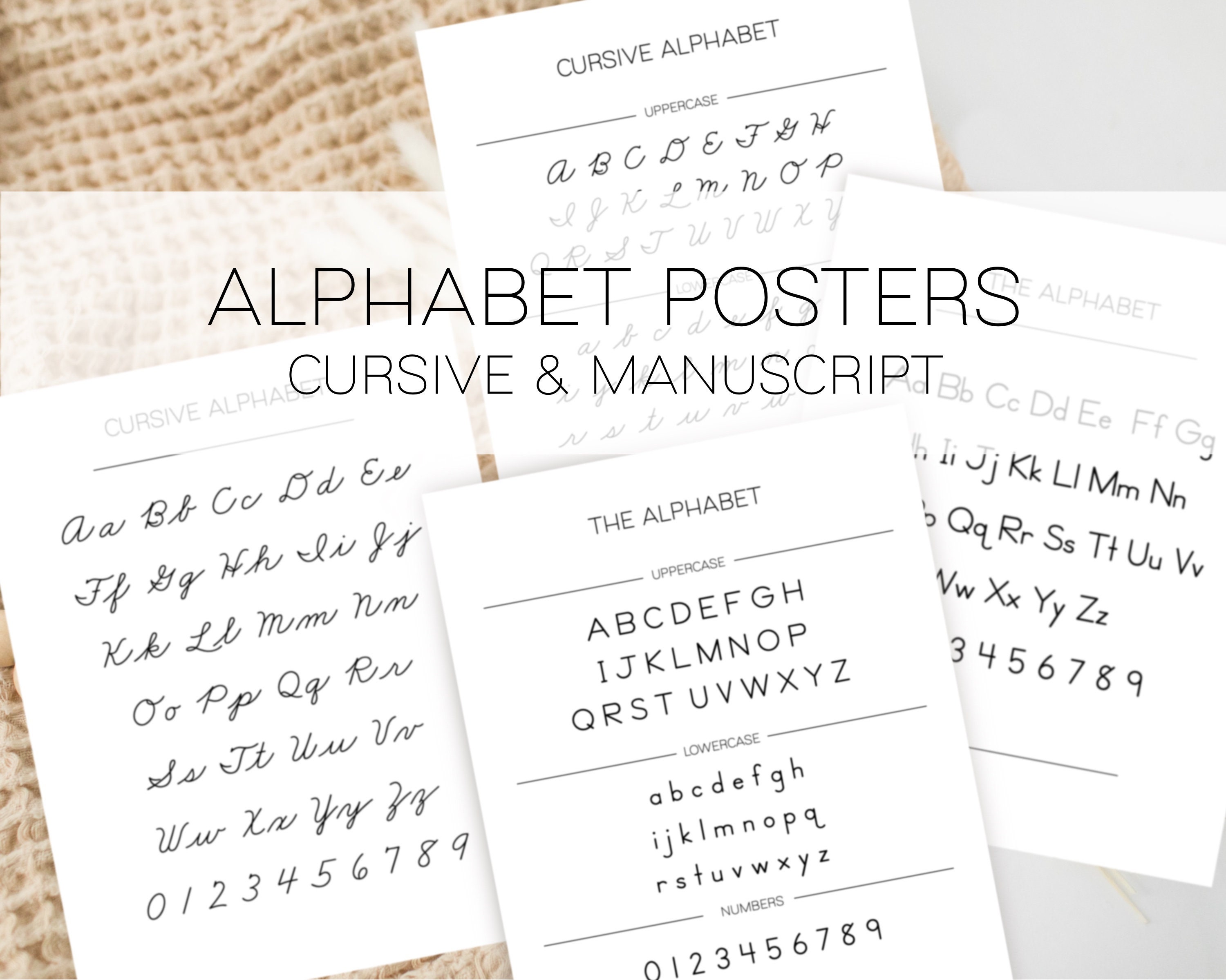 Alphabet Handwriting Poster Cursive Manuscript ABC Chart Printable  Homeschool Resources US Letter A1-A4 Writing Chart Poster Size 