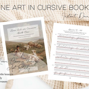 Cursive Workbook, Fine Art in Cursive book 1, Cursive Workbook, Zaner-Bloser style cursive, Cursive Practice Digital Download