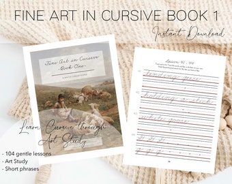 Cursive Workbook, Fine Art in Cursive book 1, Cursive Workbook, Zaner-Bloser style cursive, Cursive Practice Digital Download