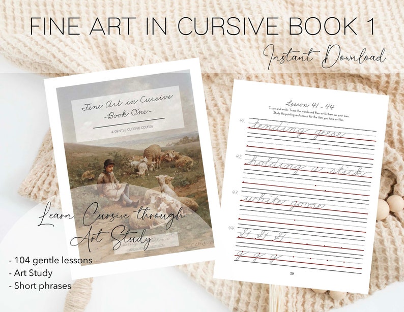 Cursive Workbook Fine Art in Cursive Book 1 Digital Etsy