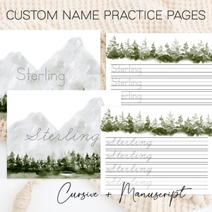 Custom Cursive Name Practice Worksheets, Morning Menu Pages, Homeschool Name Practice, manuscript name practice, print handwriting practice