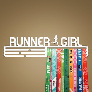 Runner Girl  – United Medals Sports Medal Hanger Display – White Powder Coating