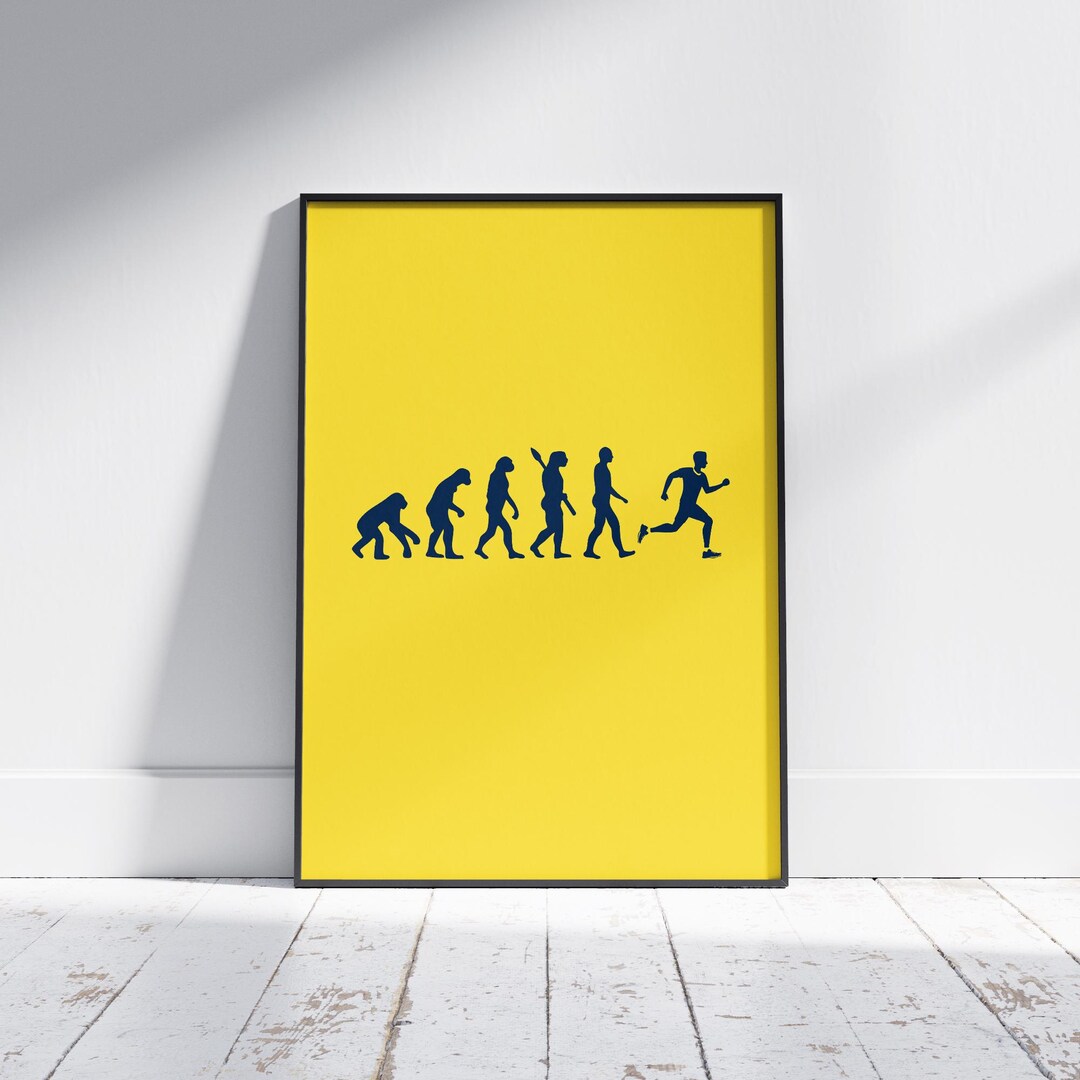 Darwin Runner Evolution – Motivational Running Poster – Yellow & Navy ...