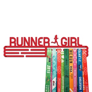 Runner Girl  – United Medals Sports Medal Hanger Display – Red Powder Coating