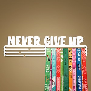 Never Give Up (Large / 430mm / 48 medals) - United Medals Sports Medal Hanger Display - White Powder Coating