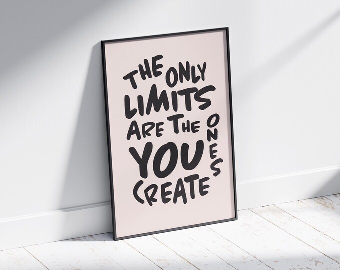 The Only Limits Are The Ones You Create – Motivational Running Poster – Beige & Black (multiple sizes)