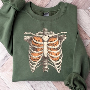 Pumpkin Rib Cage Shirt or Sweatshirt, Halloween Skeleton Pumpkin Tee, Spooky Fall Anatomy Pullover, Creepy Season Graphic Top