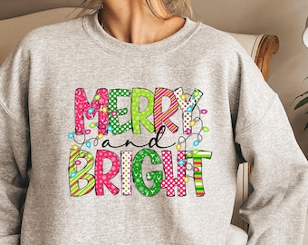 Merry and Bright Sweatshirt, Christmas Sweatshirt, Family Christmas Sweatshirt, Christmas Sweatshirts for Women, Merry Christmas Sweatshirt