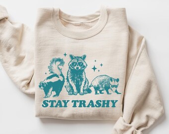 Retro 90s Funny Racoon Shirt, Retro Y2k Boho Aesthetic, Cute Stay Trashy T Shirt, Fun Meme T-Shirts, Cottagecore Gift, Oversized Raccoon Tee
