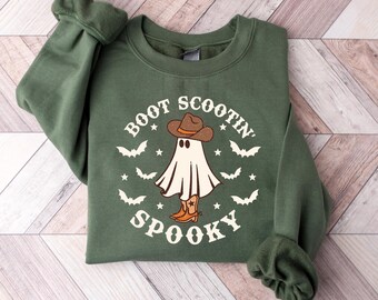 Boot Scootin Spooky Sweatshirt and Hoodie,Halloween Shirt ,Cowboy Ghost Shirt,Western Halloween Shirt, Cute Spooky Shirt, Halloween Gift Tee