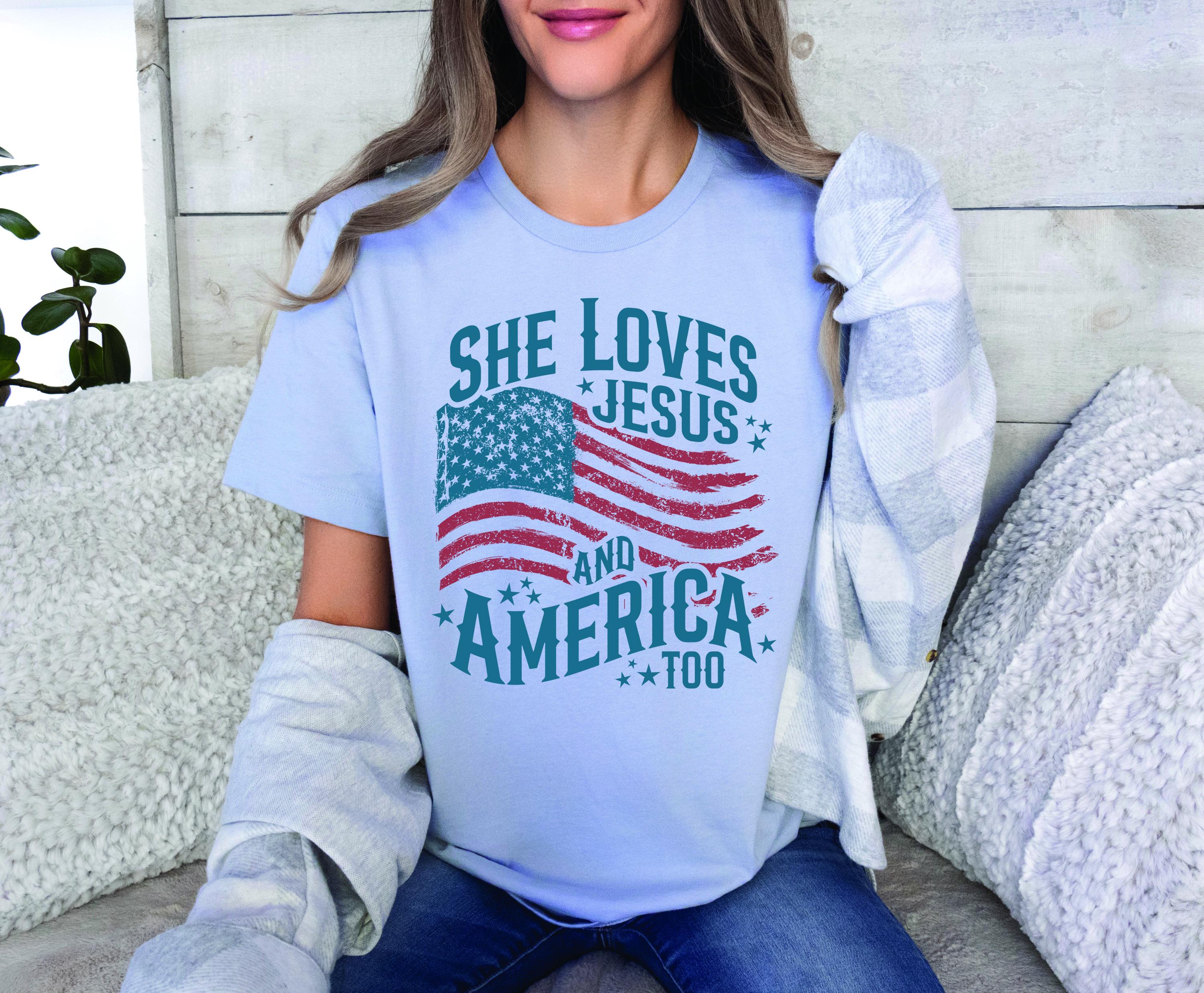 She Loves Jesus And America Too Shirt, Independence Day Shirt, Christian Shirt, 4th of July Shirt, America Retro Shirt, Usa Shirt, USA Flag