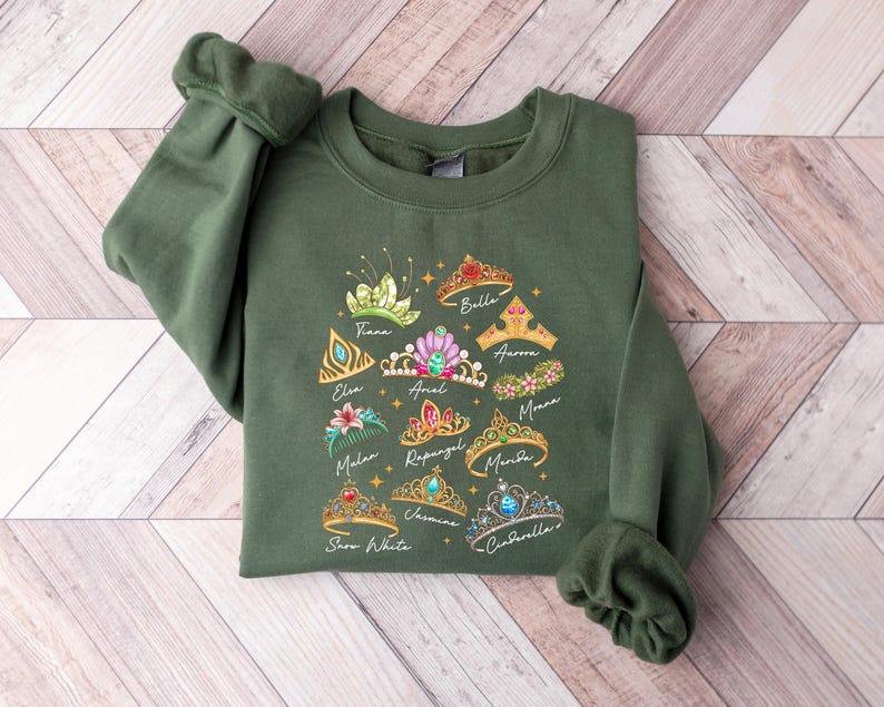 Princess Crowns T-Shirt, Disney Princess Sweatshirt, Cinderella Elsa Ariel Belle Sweatshirt, Disney Girls Trip, Disney Matching T-Shirt bild 1