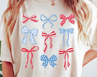 4th of July Bows Shirt, Coquette 4th of July Shirt, American Flag Shirt, USA Shirt, Patriotic Shirt, Womens 4th of July, Coquette Bow Shirt