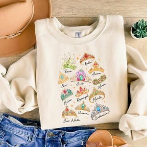 Princess Crowns T-Shirt, Disney Princess Sweatshirt, Cinderella Elsa Ariel Belle Sweatshirt, Disney Girls Trip, Disney Matching T-Shirt bild 2