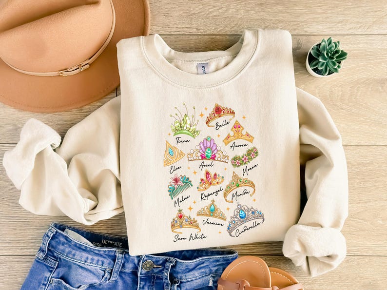 Princess Crowns T-Shirt, Disney Princess Sweatshirt, Cinderella Elsa Ariel Belle Sweatshirt, Disney Girls Trip, Disney Matching T-Shirt bild 2