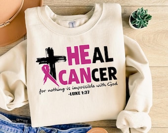 He Can Heal Cancer Cancer Awareness With Cancer Ribbon Shirt For Women, Religious Cancer Tee, Bible Verse Quote, Cancer Survivor Tee