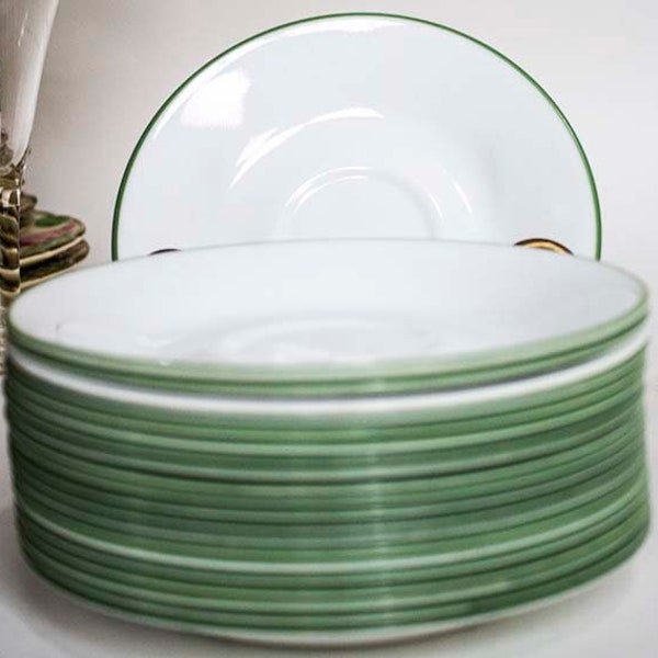 Lot of 4 Corning Ware Corelle Meadow Coupe Saucers Shadow Iris Green Trim