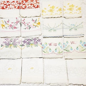 Lot of 8 Sets Vintage Embroidered Pillow Cases Crochet Trim Wholesale
