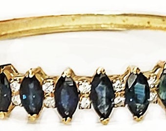 Sapphire Bangle Bracelet 14K Gold W Appraisal 10 Marquise Sapphires 22 Diamonds