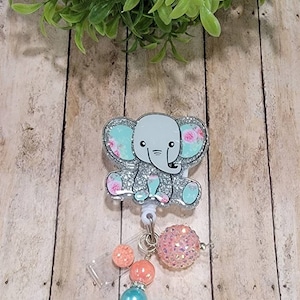 Elephant reel/beaded badge reel/animal/ dumbo/medical /nurse/cna