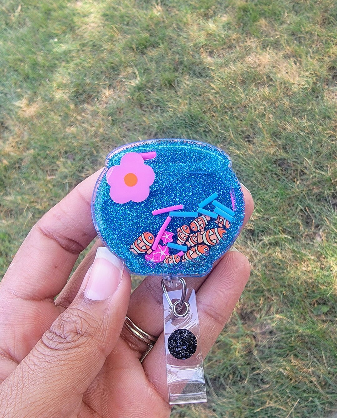 Fishbowl Shaker Badge Reel/shaker Badge Reel/clown Fish Badge Reel