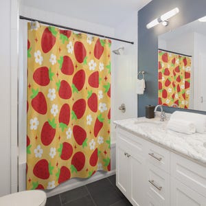 Strawberry Bliss Shower Curtain, Bright Bathroom Decor, Summer Vibes, Fun Home Accessory, Gift for Fruit Lovers, Cheerful Design