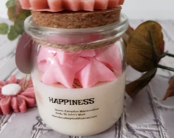 HAPPINESS- Herbal Intention Soy Candle- Campfire Marshmallow Scented