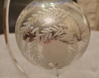 Pottery Barn  4" Etched Mercury Glass Ball Christmas Ornament - Silver