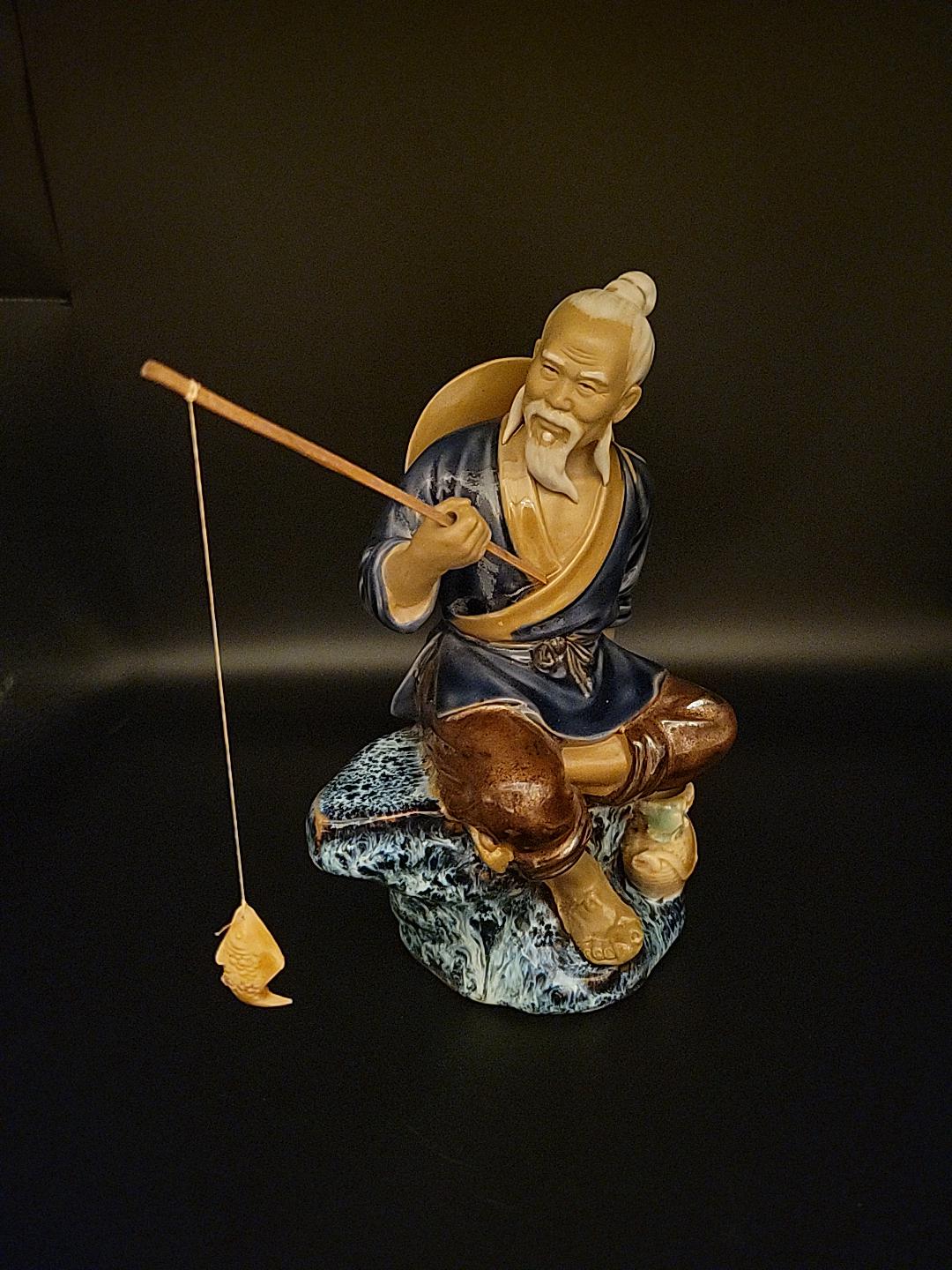 Shiwan Artistic Ceramic Factory Sitting Chinese Fisherman