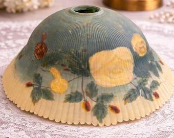 Vintage Tiffany Style Reverse Hand Painted Floral Glass Lamp Shade 14" Unsigned