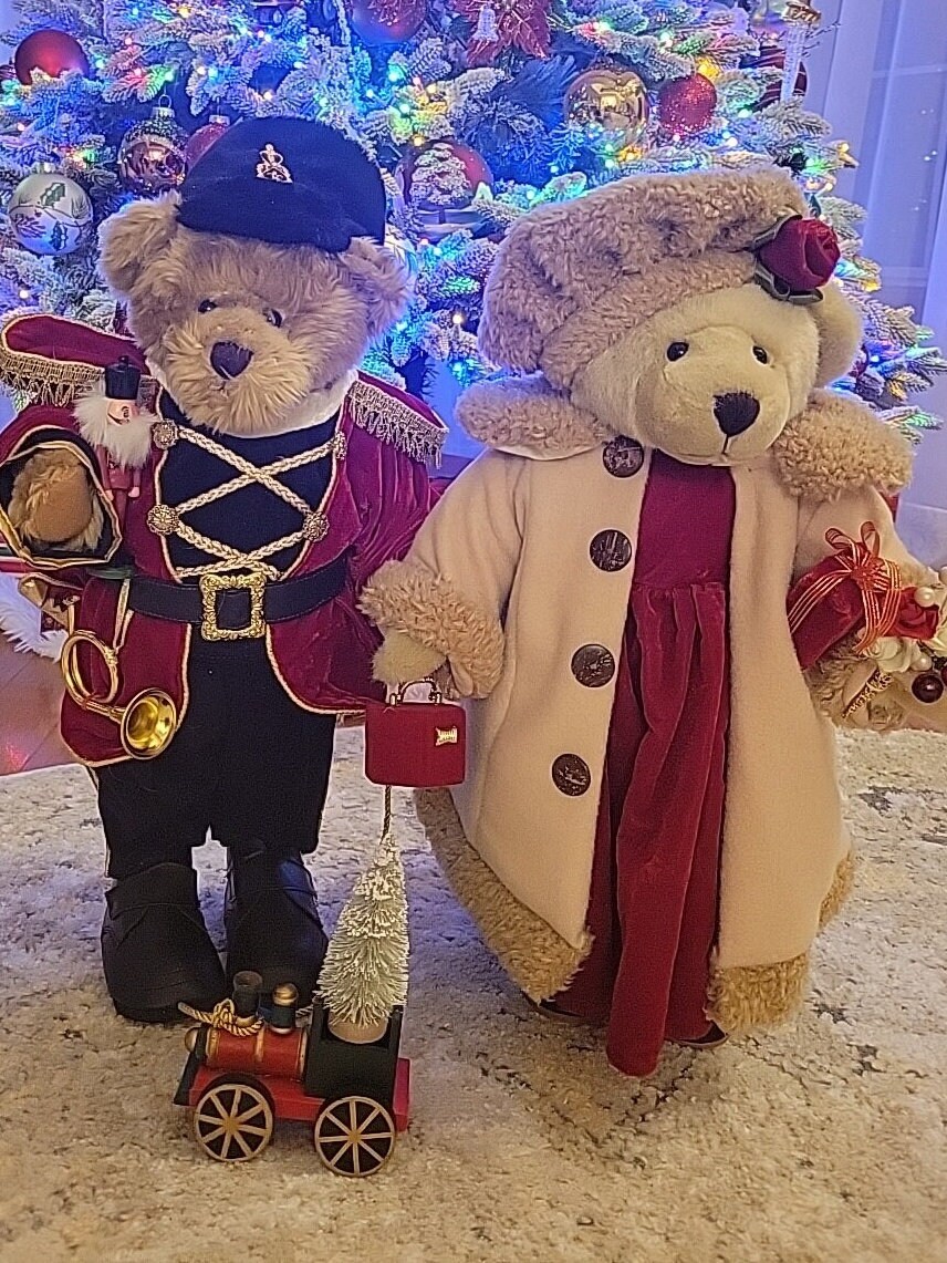 Christmas Santa Plush Bears Vintage Decoration 19 Tall Violin Creative