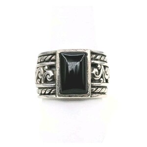 Vintage Sterling Silver Silpada Black Onyx Wide Band Intricate Scrollwork Ring Size 9