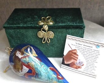 Pier 1 Li Bien Angel Ornament Inside Painted Tear Drop Shape Christmas Glass Box