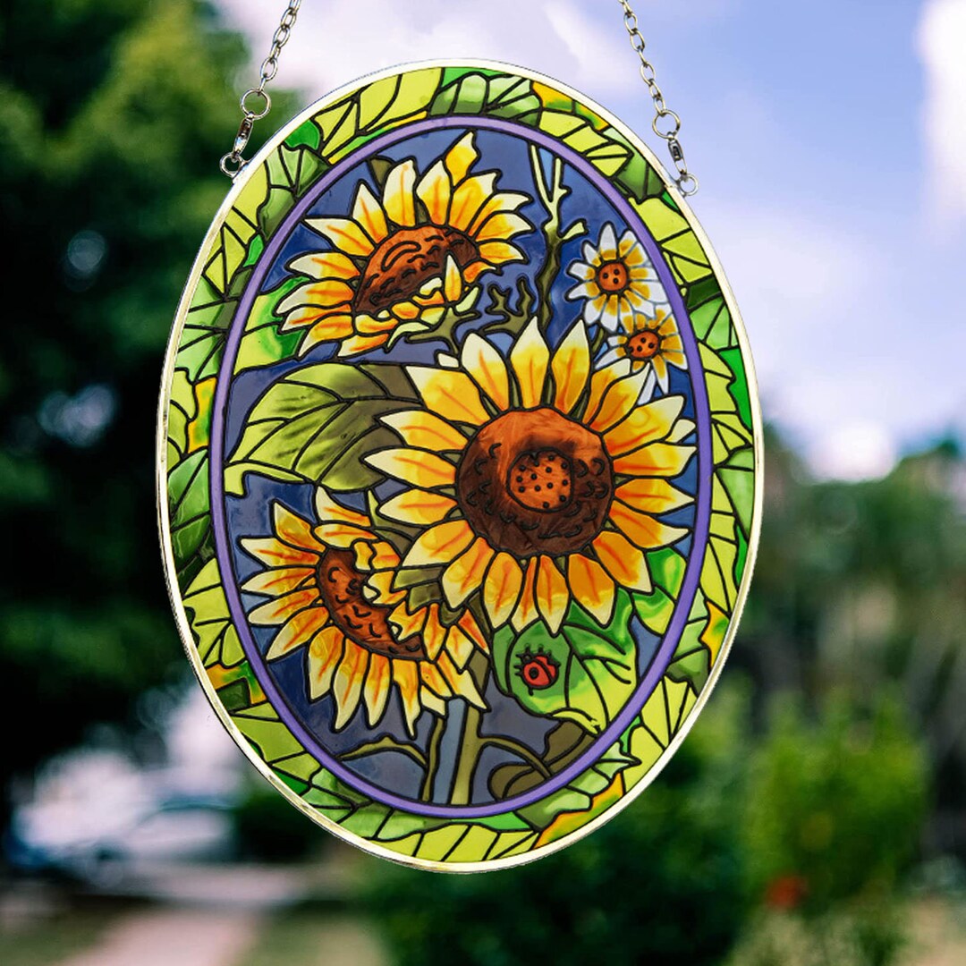 Sunflower Stained Glass Window Hangings Colorful Suncatcher Panel With