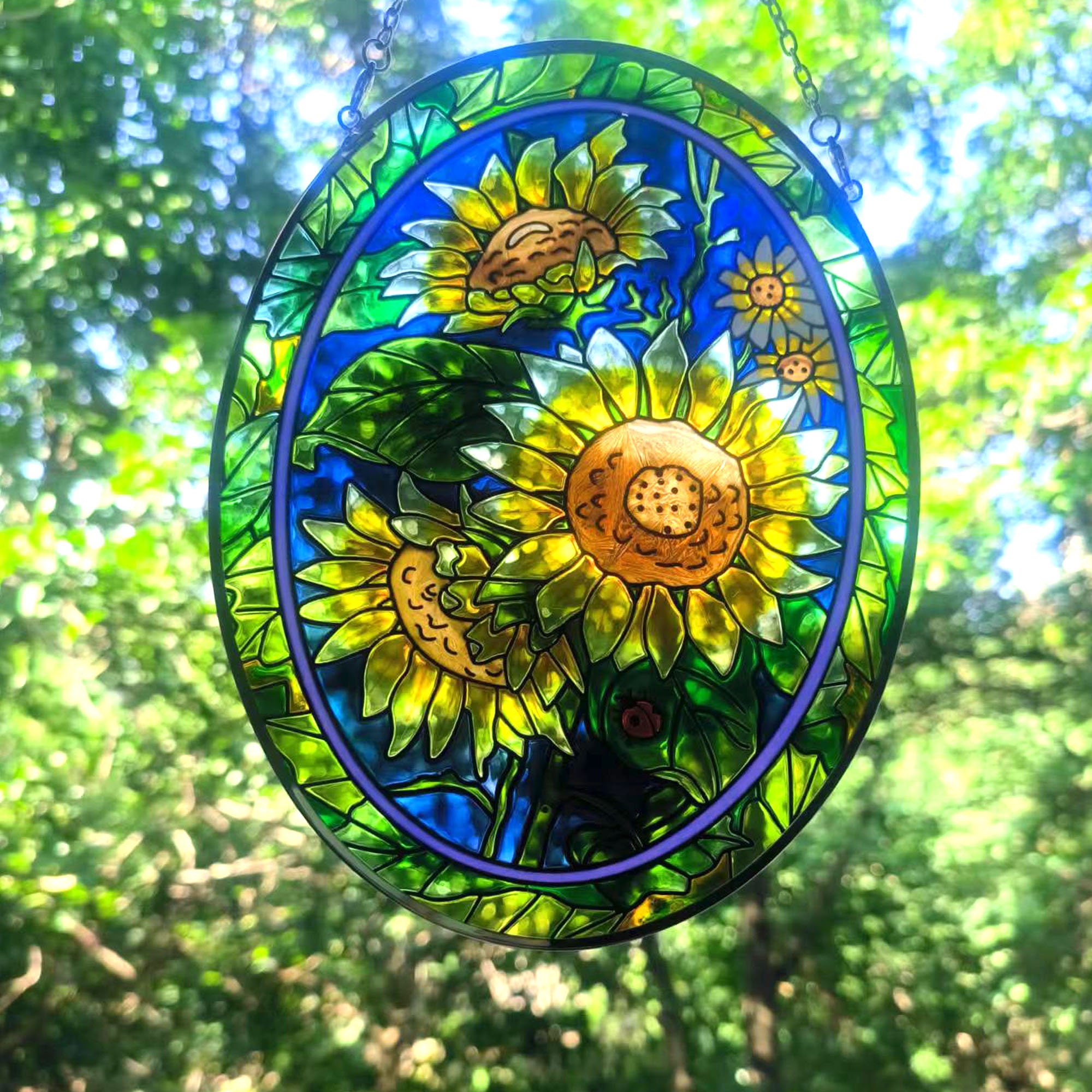 Sunflower Stained Glass Window Hangings Colorful Suncatcher Etsy