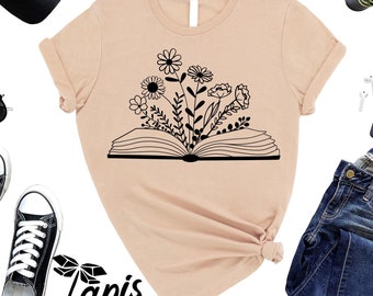 Floral Book T-Shirt, Book Lover Tee
