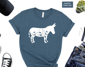 Floral Donkey T-Shirt, Farm Animal Shirt, Nature Tee
