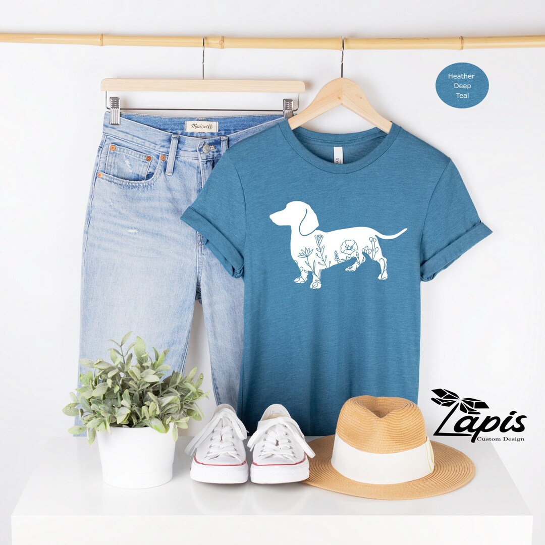 Floral Dachshund Wiener Dog Shirt, Dachshund Wiener Floral Gift Tshirt