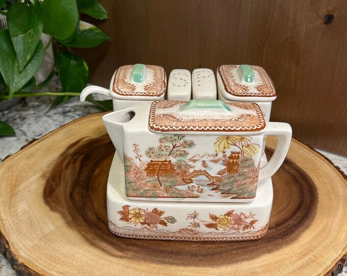 Vintage Condiment Set Oriental Gardens by Brown and Richie Ceramic