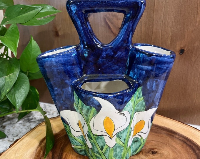 Mexican Talavera Pottery Utensil Holder Caddy Hand Painted Multi Color